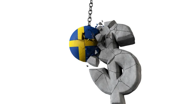 Sverige sjunker bollen krossa en valutasymbol i USA dollar. 3D-rendering — Stockfoto