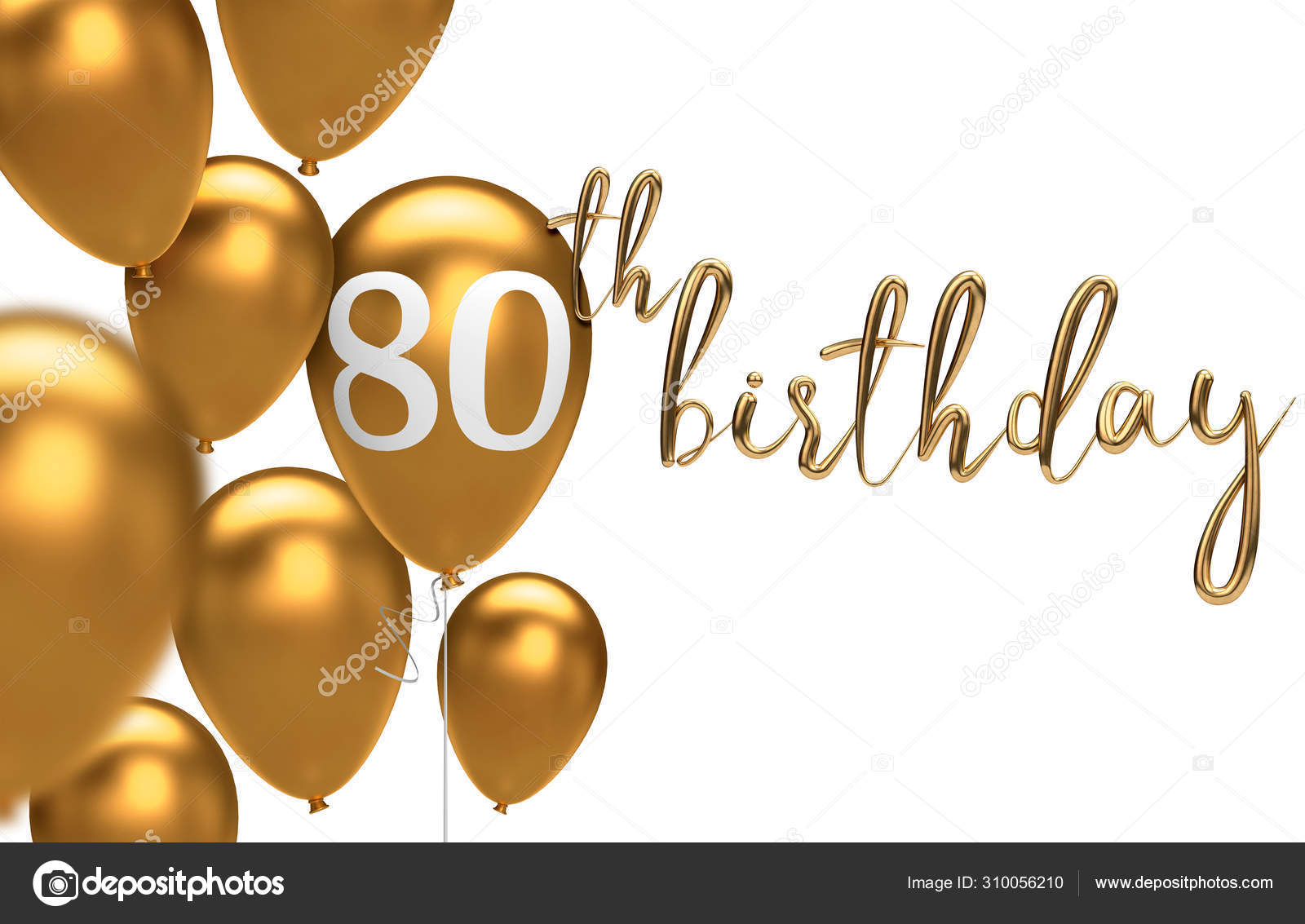 Gold alles Gute zum 80. Geburtstag Luftballon Gruß Hintergrund. 3D-Renderi — Stockfoto