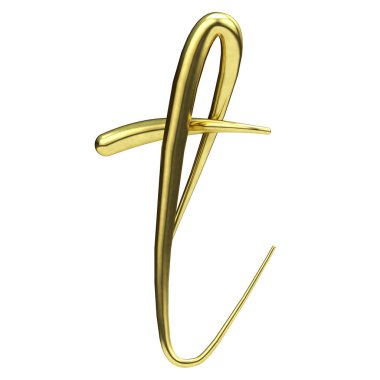 T harfi altın el yazısı komut yazı tipi. 3d Rendering