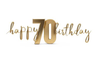 Mutlu 70 doğum günü altın tebrik arka plan. 3d Rendering