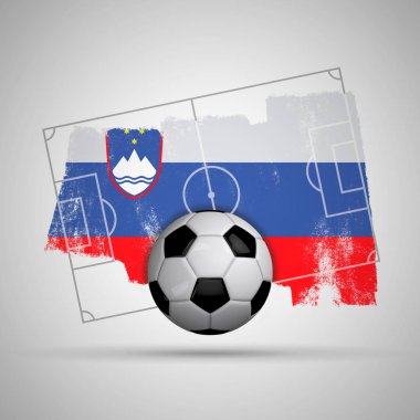 Grunge bayrağı ile Slovenya bayrak futbol arka plan, futbol sahası
