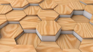 Geometrik ahşap altıgen desen arka plan. 3d render