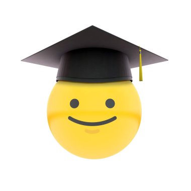 Mezuniyet emojisi geleneksel mezuniyet şapkası takıyor. Eğitim