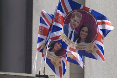 Londra, İngiltere - 15 Mayıs 2018: Prens Harry ile Birlik jack bayrağı