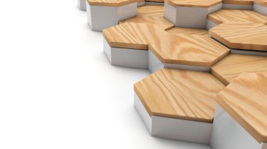 Geometrik ahşap altıgen desen arka plan. 3d render