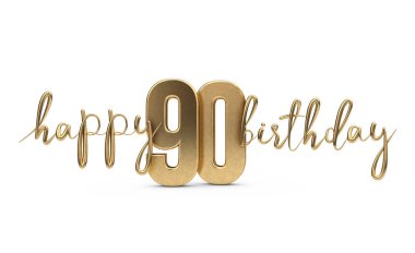 Mutlu 90 doğum günü altın tebrik arka plan. 3d Rendering