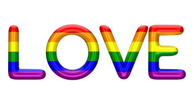 Aşk kelime parlak Lbgt gay gurur gökkuşağı harfleri yapılmış. 3d Ren