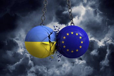 Ukrayna bayrağı ve Avrupa Birliği siyasi topları her içine şut 