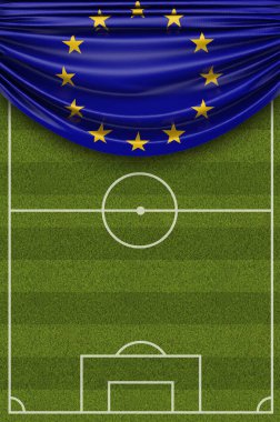 Avrupa Birliği ülke bayrağı futbol sahasının üzerine serpiştin.