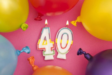 Renkli balloo ile Happy Birthday sayısı 40 kutlama mum