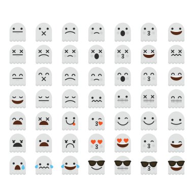 Emoji hayalet halloween ifade karakter yüzleri seti.  