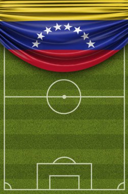 Venezuela ülke bayrağı bir futbol sahası üzerine dökümlü. 3d R
