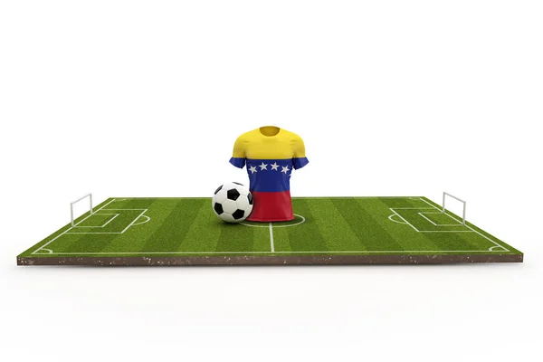 Camiseta de fútbol de Venezuela bandera nacional en un campo de fútbol. 3D Ren — Foto de Stock