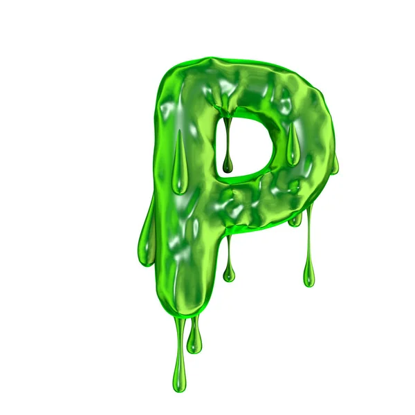 Green dripping slime halloween capital letter P — Stock Photo, Image