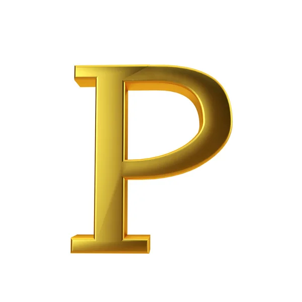無地の白い背景に光沢のある金色の文字P。3D レンダリング — ストック写真