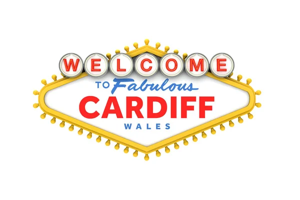 Bienvenido a Cardiff sign in classic las vegas style design. 3D R —  Fotos de Stock