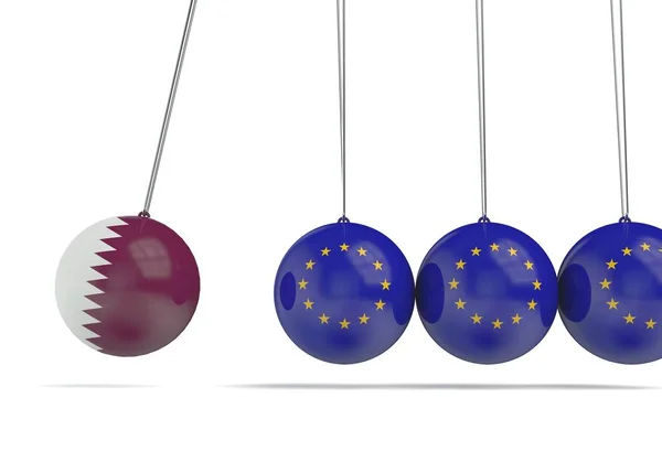 Qatar y las banderas europeas concepto de relación política. 3D Rend — Foto de Stock