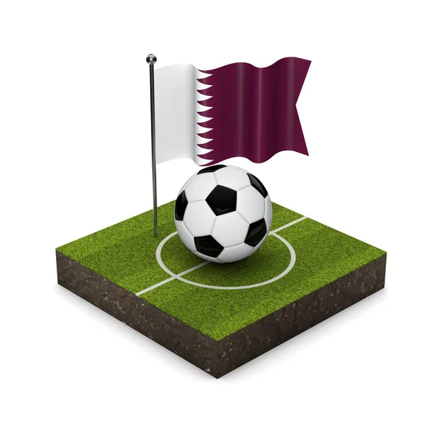 Qatar flag football concept. Flag, ball and soccer pitch isometr
