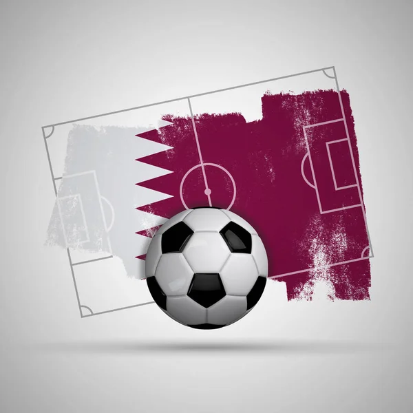 Qatar flag soccer background with grunge flag, football pitch an