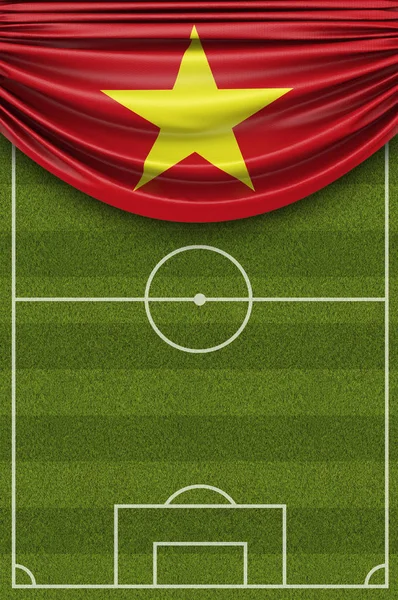 A bandeira do país do Vietname cobriu um campo de futebol. Ren 3D — Fotografia de Stock