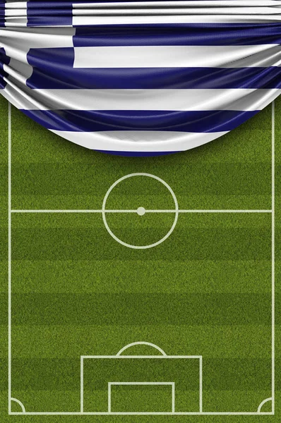 Grecja flagi kraju nanoszone na boisko piłkarskie piłki nożnej. 3D rend — Zdjęcie stockowe