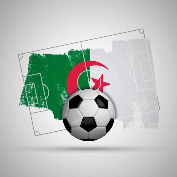 Algeria bandiera di calcio sfondo con bandiera grunge, campo da calcio — Foto Stock