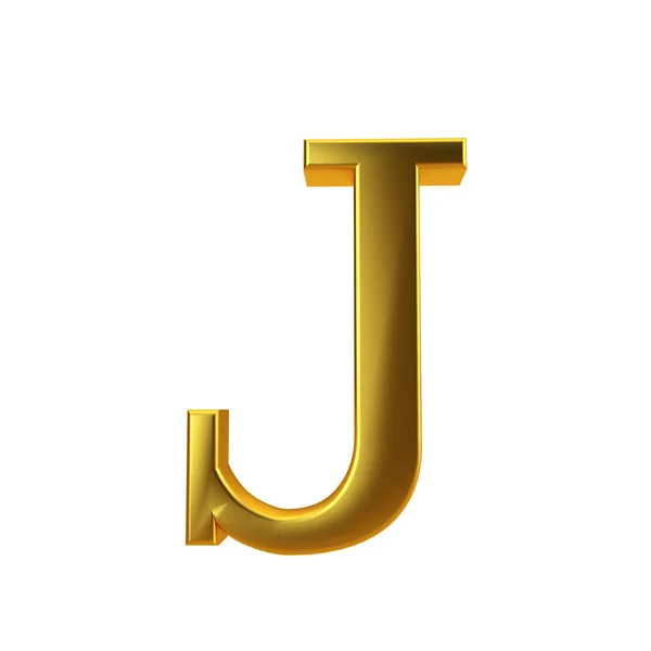 Lettera J in oro lucido su fondo bianco. Rendering 3D — Foto Stock