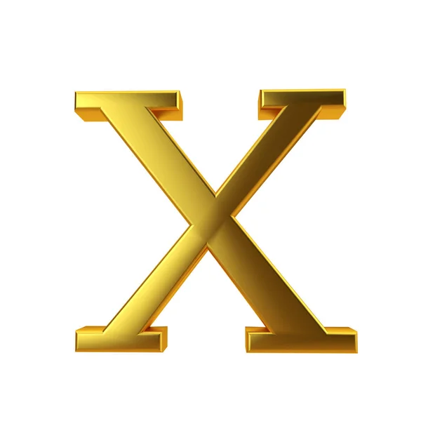 Düz beyaz bir arka plan üzerinde parlak altın harf X. 3d Rendering — Stok fotoğraf