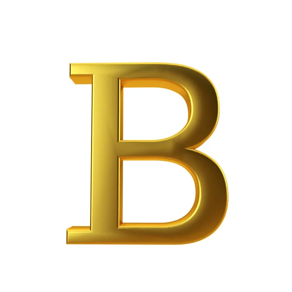 Błyszcząca złota litera B na zwykłym białym tle. Renderowanie 3D — Zdjęcie stockowe