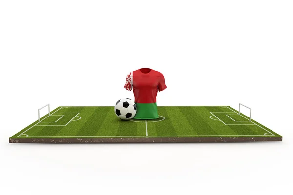 Bielorrusia camiseta de fútbol bandera nacional en un campo de fútbol. 3D Rende — Foto de Stock