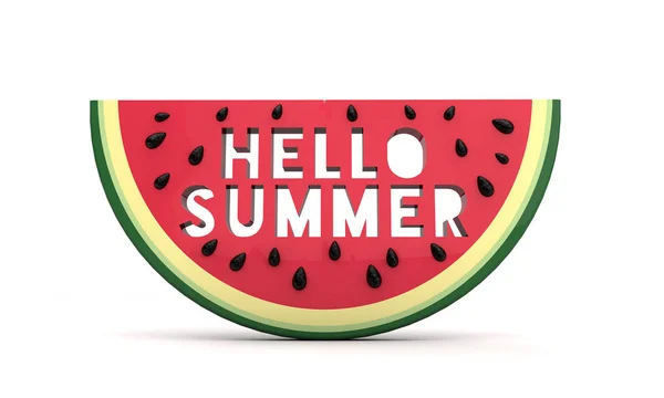 Watermelon slice with cutout hello summer message. 3D Rendering — Stock Photo, Image