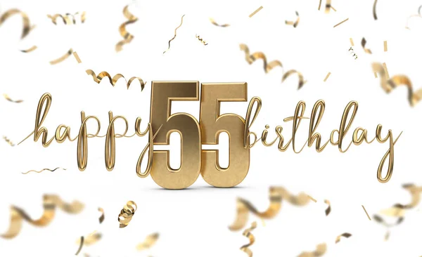 Happy 55th birthday gold greeting background. 3D Rendering