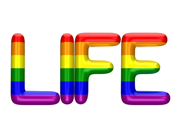 Parola di vita fatta da brillante LBGT gay pride lettere arcobaleno. 3D Ren — Foto Stock