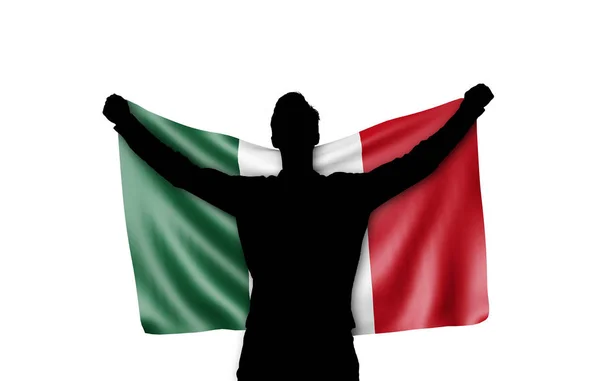 Male silhouette holding Mexico national flag. 3D Rendering — Stock Photo, Image