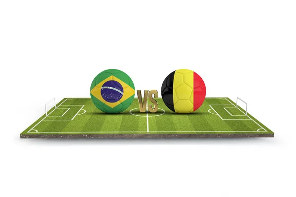 Brazil versus Belgium soccer quarter final match. 3D Rendering — Stock Photo, Image