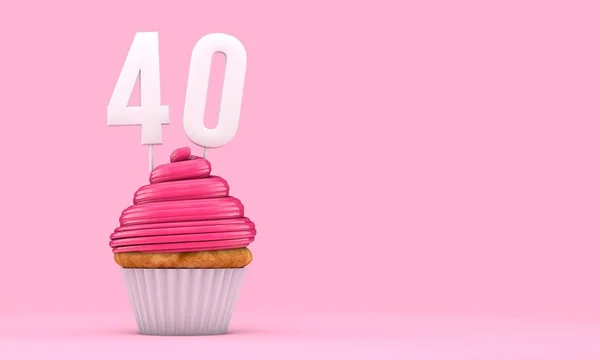Nummer 40 rosa födelsedagsfirande cupcake. 3D-rendering — Stockfoto