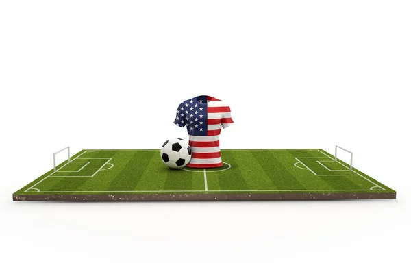 Camiseta de fútbol de Estados Unidos bandera nacional en un campo de fútbol. Renderizado 3D —  Fotos de Stock