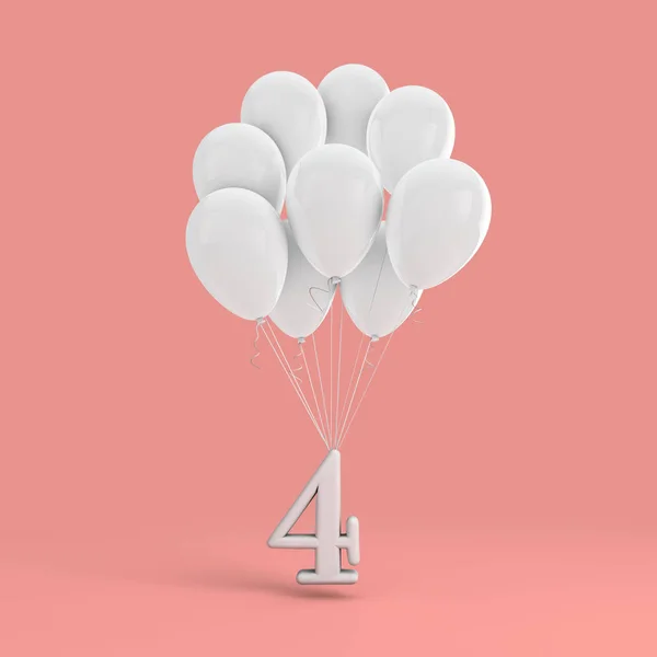 Number 4 party celebration. Number attached to a bunch of white — Stock Photo, Image