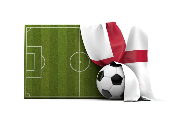 England country flag draped over a football soccer pitch and bal — Stock Photo, Image