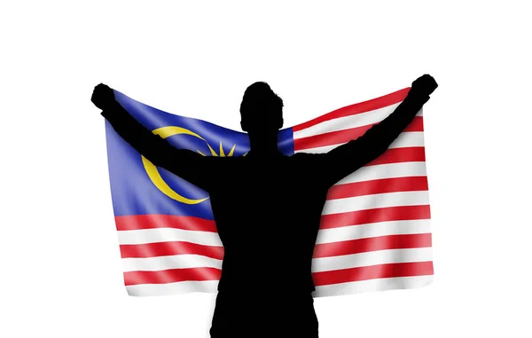 Manliga Silhouette Holding Malaysia nationella flaggan. 3D-rendering — Stockfoto