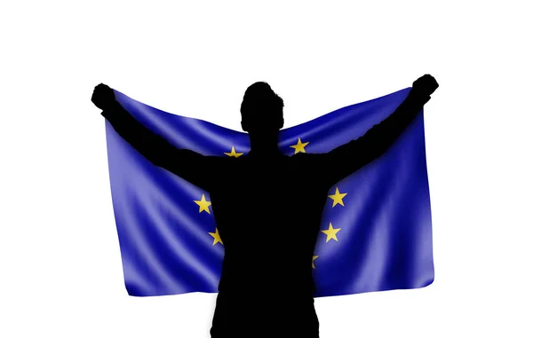 Silhouette maschile con bandiera dell'Unione europea. Rendering 3D — Foto Stock