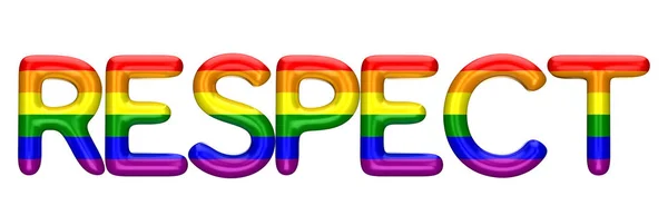 Respeta la palabra hecha de brillantes letras de arco iris del orgullo gay LBGT. 3D —  Fotos de Stock