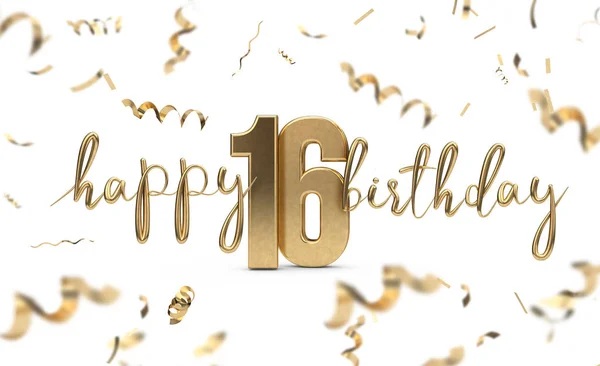 Happy 16 születésnapi arany üdvözlő háttér. 3D renderelés — Stock Fotó