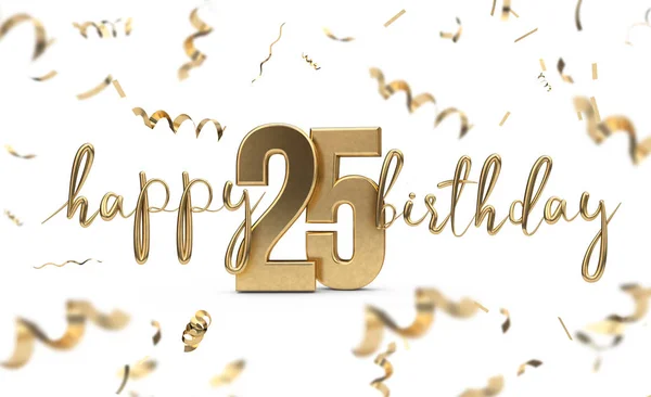 Ευτυχισμένο το 25th χρυσό χαιρετισμό των γενεθλίων. Απόδοση 3D — Φωτογραφία Αρχείου