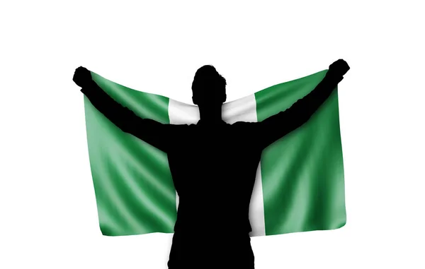 Männliche Silhouette mit Nigerias Nationalflagge. 3D-Darstellung — Stockfoto