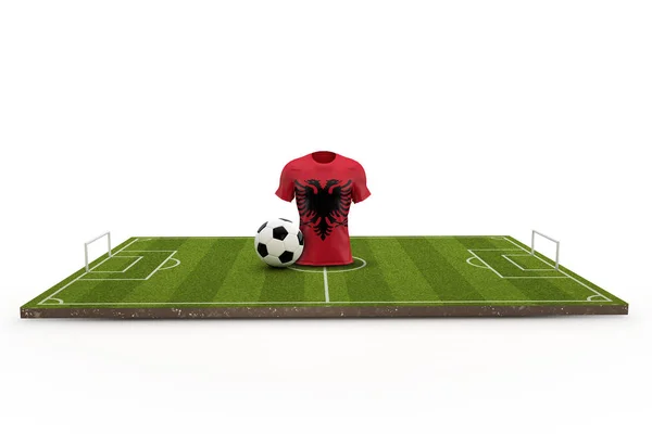 Camiseta de fútbol Albania bandera nacional en un campo de fútbol. 3D Rende — Foto de Stock