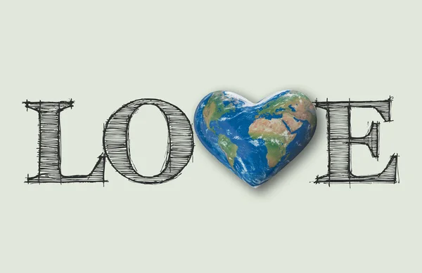 Aşk dünya kalp mesajı, 3d Rendering — Stok fotoğraf
