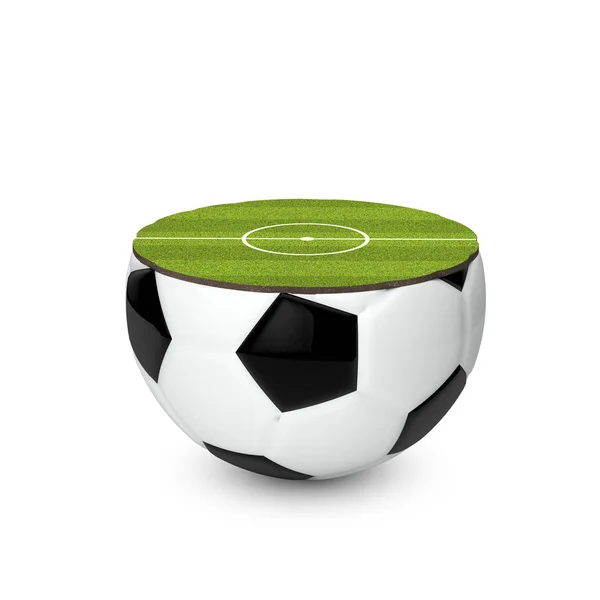 Pelota de fútbol con campo verde. Renderizado 3D —  Fotos de Stock