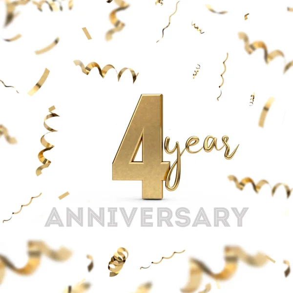 4 års jubileum firande. Guld nummer med gyllene konfetti — Stockfoto