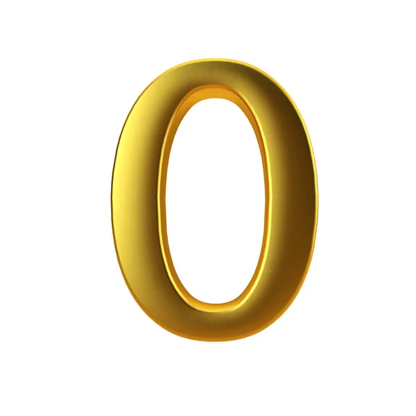 Λαμπερός χρυσός αριθμός 0 σε απλό λευκό φόντο. Απόδοση 3D — Φωτογραφία Αρχείου
